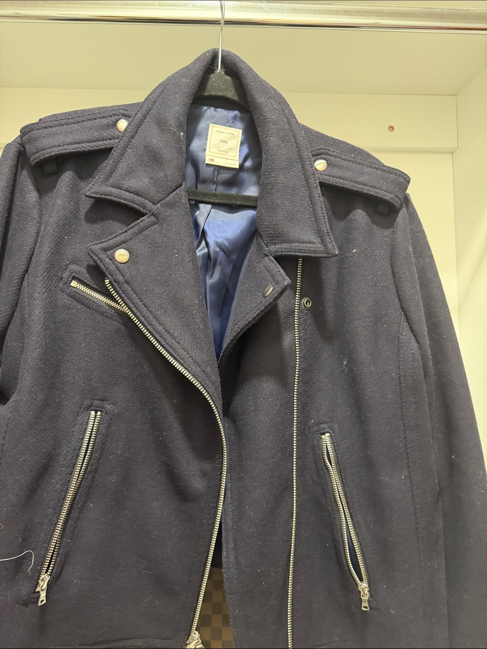 Navy Wool Biker Jacket